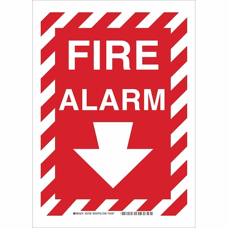 Brady Fire Alarm Sign, 14 in Height, 10 in Width, Plastic, Rectangle, English 25708